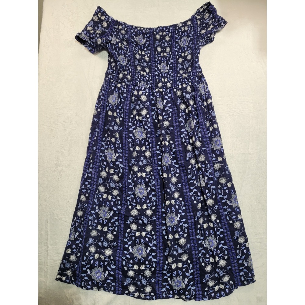 Old Navy Smocked Dress Womens Large Blue Floral Off Shoulder Boho Midi